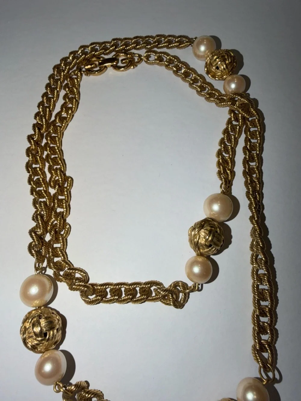 Vintage Givenchy Gold-Tone & Faux Pearl Haute Couture Runway 80’s Long Necklace - Picture 12 of 15
